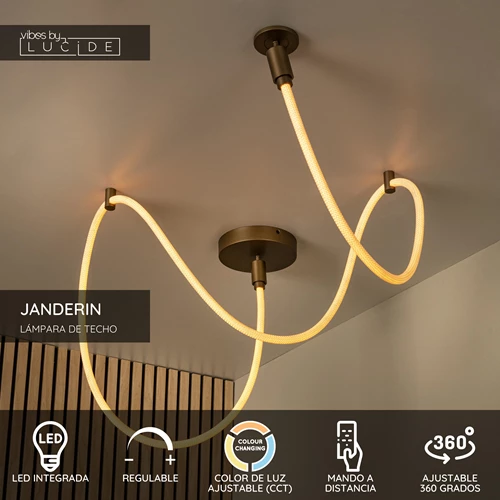 Lucide JANDERIN - Lámpara de techo - LED Regul. - CCT - 1x36W 2200K/3300K - Champán Color | Vibes - USP
